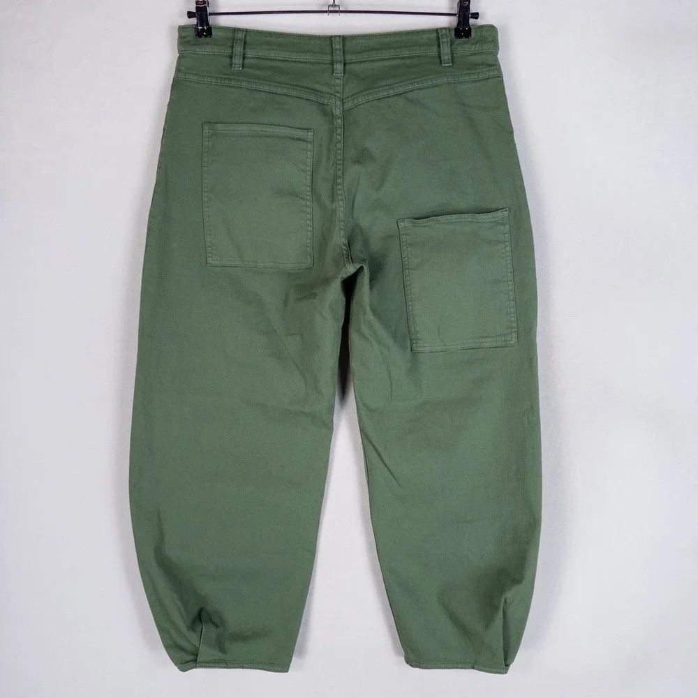 Tibi Brancusi Pant Jeans Womens 30 Green Stretch Barrel Leg Crop High Rise - Picture 5 of 13